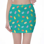 Polka Dot Macaron Pattern Print Pencil Mini Skirt