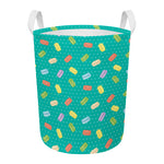 Polka Dot Macaron Pattern Print Round Laundry Basket