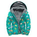 Polka Dot Macaron Pattern Print Sherpa Lined Zip Up Hoodie
