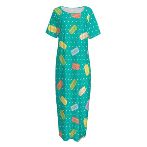 Polka Dot Macaron Pattern Print Short Sleeve Long Nightdress