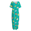 Polka Dot Macaron Pattern Print Short Sleeve Long Nightdress