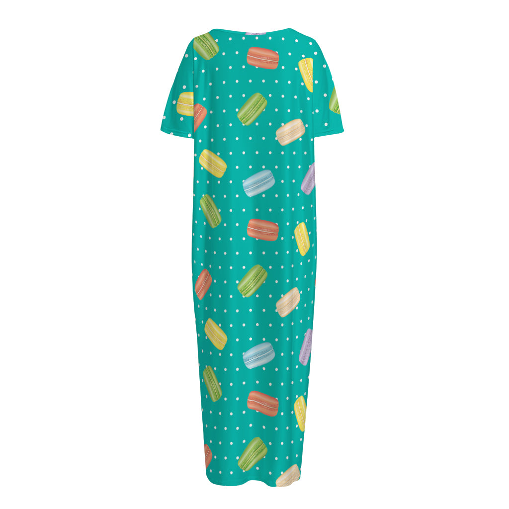 Polka Dot Macaron Pattern Print Short Sleeve Long Nightdress