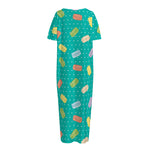 Polka Dot Macaron Pattern Print Short Sleeve Long Nightdress