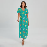 Polka Dot Macaron Pattern Print Short Sleeve Maxi Dress