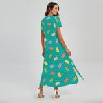Polka Dot Macaron Pattern Print Short Sleeve Maxi Dress