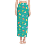 Polka Dot Macaron Pattern Print Side Slit Maxi Skirt