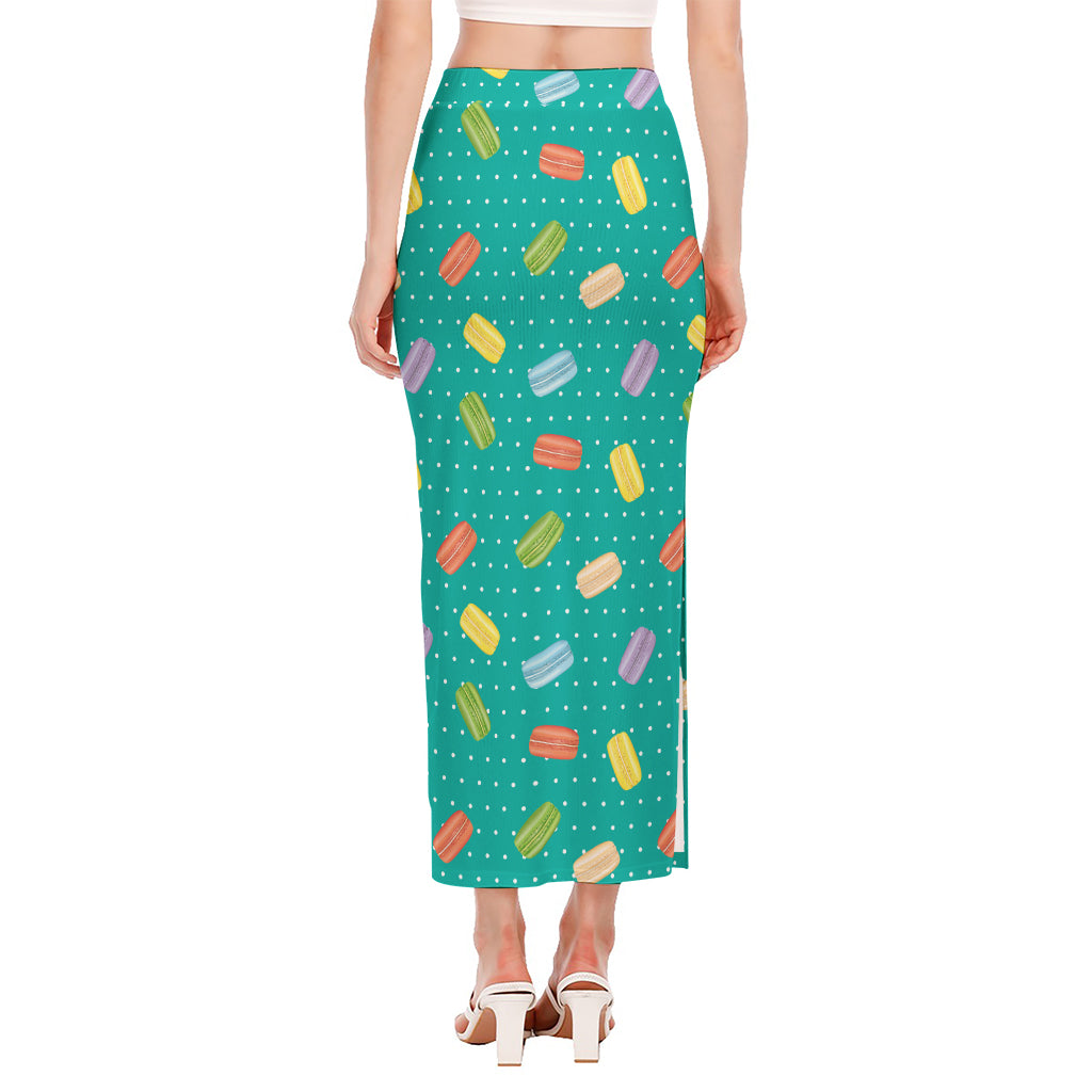 Polka Dot Macaron Pattern Print Side Slit Maxi Skirt