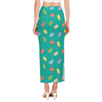 Polka Dot Macaron Pattern Print Side Slit Maxi Skirt