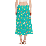 Polka Dot Macaron Pattern Print Side Slit Midi Skirt