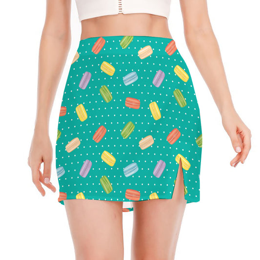 Polka Dot Macaron Pattern Print Side Slit Mini Skirt