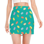 Polka Dot Macaron Pattern Print Side Slit Mini Skirt