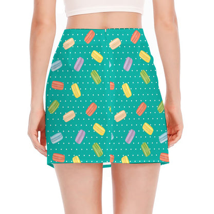 Polka Dot Macaron Pattern Print Side Slit Mini Skirt