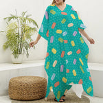 Polka Dot Macaron Pattern Print Silk V-Neck Kaftan Dress