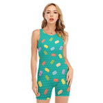 Polka Dot Macaron Pattern Print Sleeveless One Piece Swimsuit