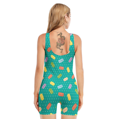 Polka Dot Macaron Pattern Print Sleeveless One Piece Swimsuit