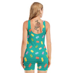 Polka Dot Macaron Pattern Print Sleeveless One Piece Swimsuit