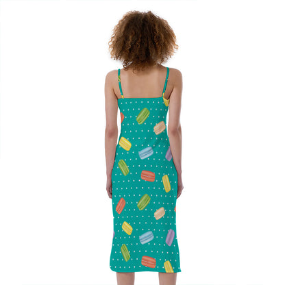 Polka Dot Macaron Pattern Print Slim Fit Midi Cami Dress