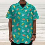 Polka Dot Macaron Pattern Print Textured Short Sleeve Shirt