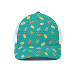 Polka Dot Macaron Pattern Print White Mesh Trucker Cap