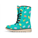 Polka Dot Macaron Pattern Print Winter Boots