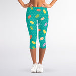 Polka Dot Macaron Pattern Print Women's Capri Leggings