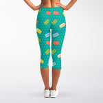 Polka Dot Macaron Pattern Print Women's Capri Leggings