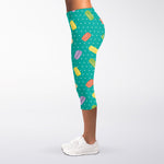 Polka Dot Macaron Pattern Print Women's Capri Leggings