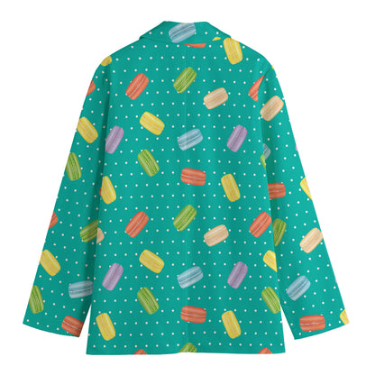 Polka Dot Macaron Pattern Print Women's Cotton Blazer