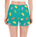 Polka Dot Macaron Pattern Print Women's Split Running Shorts