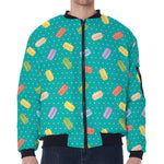 Polka Dot Macaron Pattern Print Zip Sleeve Bomber Jacket