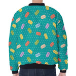 Polka Dot Macaron Pattern Print Zip Sleeve Bomber Jacket