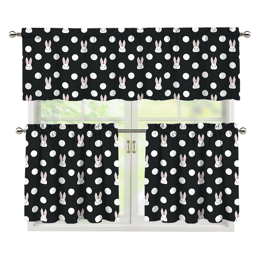 Polka Dot Rabbit Pattern Print 3 Piece Kitchen Curtains
