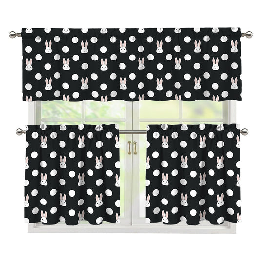 Polka Dot Rabbit Pattern Print 3 Piece Kitchen Curtains
