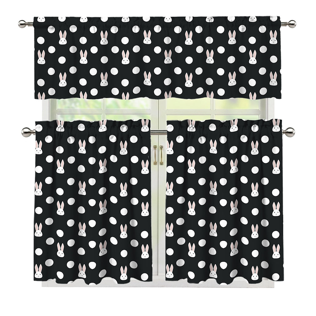 Polka Dot Rabbit Pattern Print 3 Piece Kitchen Curtains