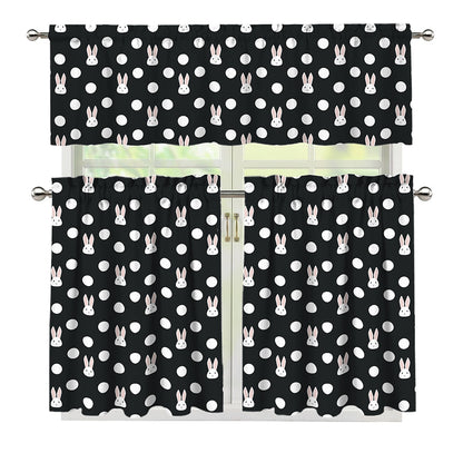 Polka Dot Rabbit Pattern Print 3 Piece Kitchen Curtains