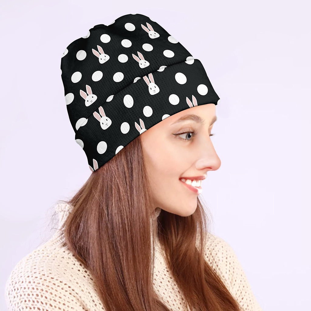Polka Dot Rabbit Pattern Print Beanie