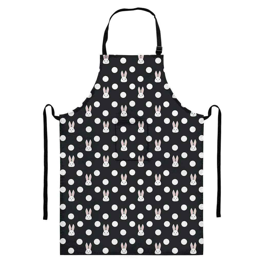 Polka Dot Rabbit Pattern Print Bib Apron With Pocket