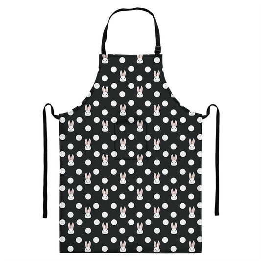 Polka Dot Rabbit Pattern Print Bib Apron With Pocket