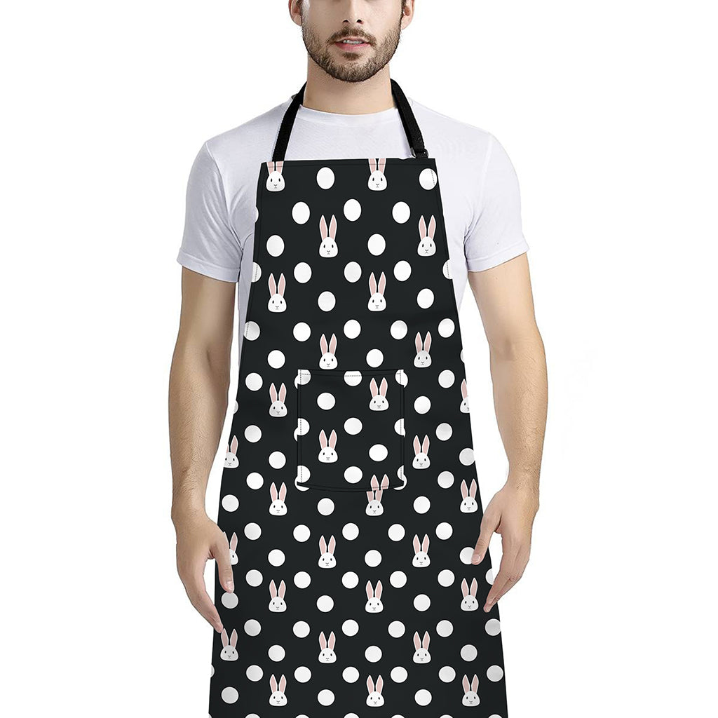 Polka Dot Rabbit Pattern Print Bib Apron With Pocket