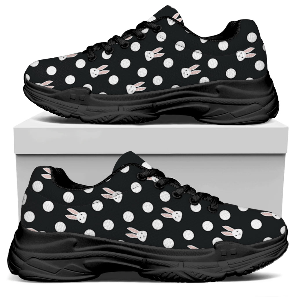 Polka Dot Rabbit Pattern Print Black Chunky Shoes