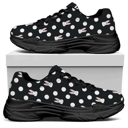 Polka Dot Rabbit Pattern Print Black Chunky Shoes