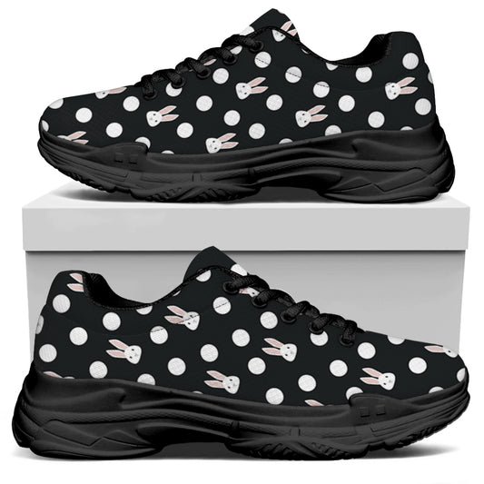 Polka Dot Rabbit Pattern Print Black Chunky Shoes