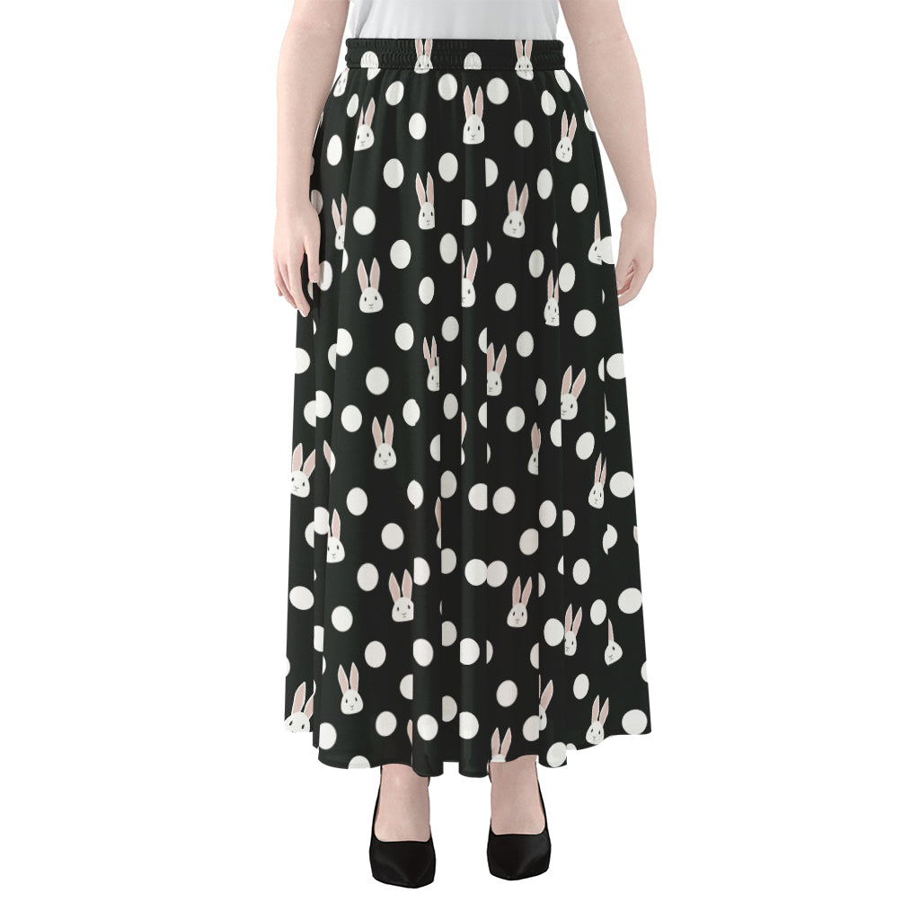 Polka Dot Rabbit Pattern Print Chiffon Maxi Skirt