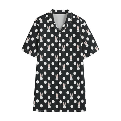 Polka Dot Rabbit Pattern Print Cotton Hawaiian Shirt
