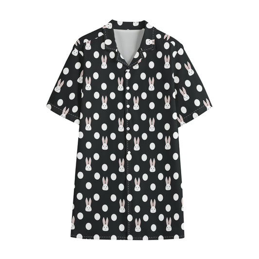 Polka Dot Rabbit Pattern Print Cotton Hawaiian Shirt