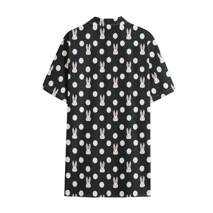 Polka Dot Rabbit Pattern Print Cotton Hawaiian Shirt