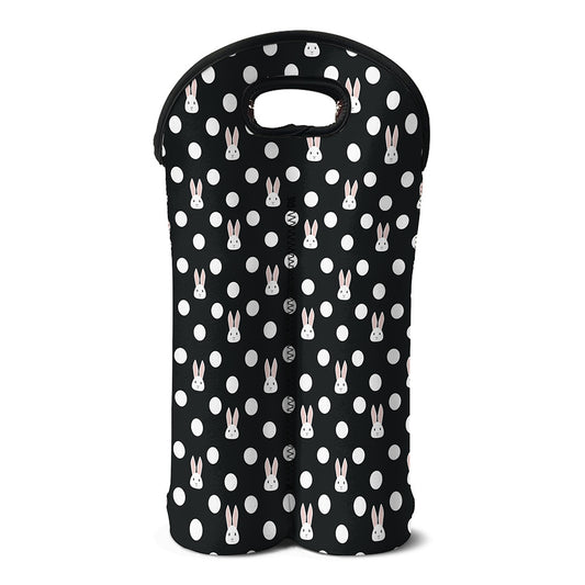 Polka Dot Rabbit Pattern Print Double Neoprene Wine Tote