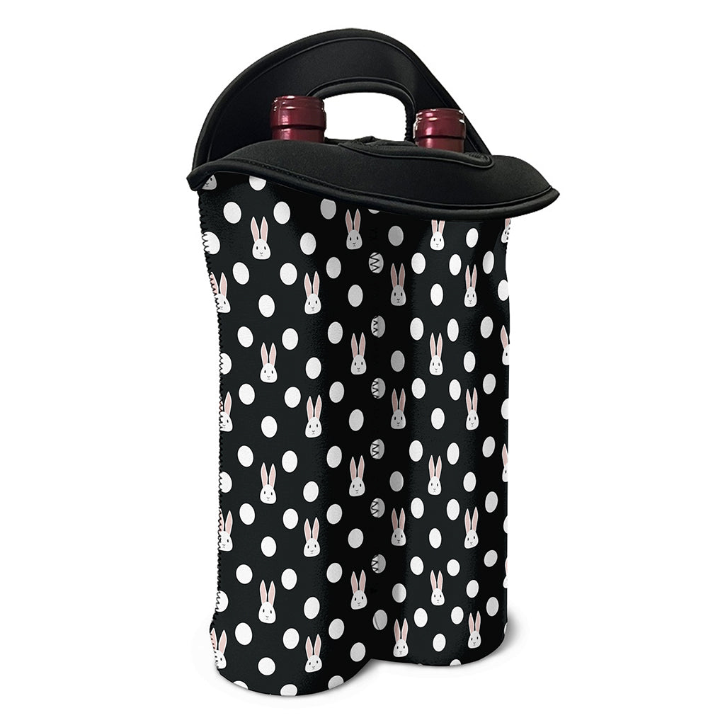 Polka Dot Rabbit Pattern Print Double Neoprene Wine Tote