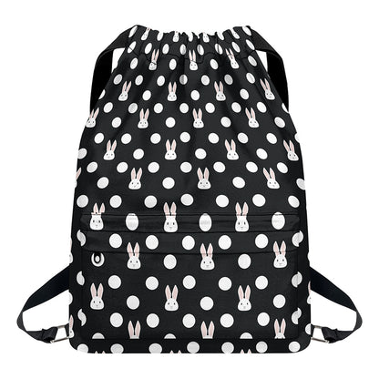 Polka Dot Rabbit Pattern Print Drawstring Backpack