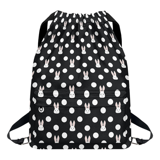 Polka Dot Rabbit Pattern Print Drawstring Backpack